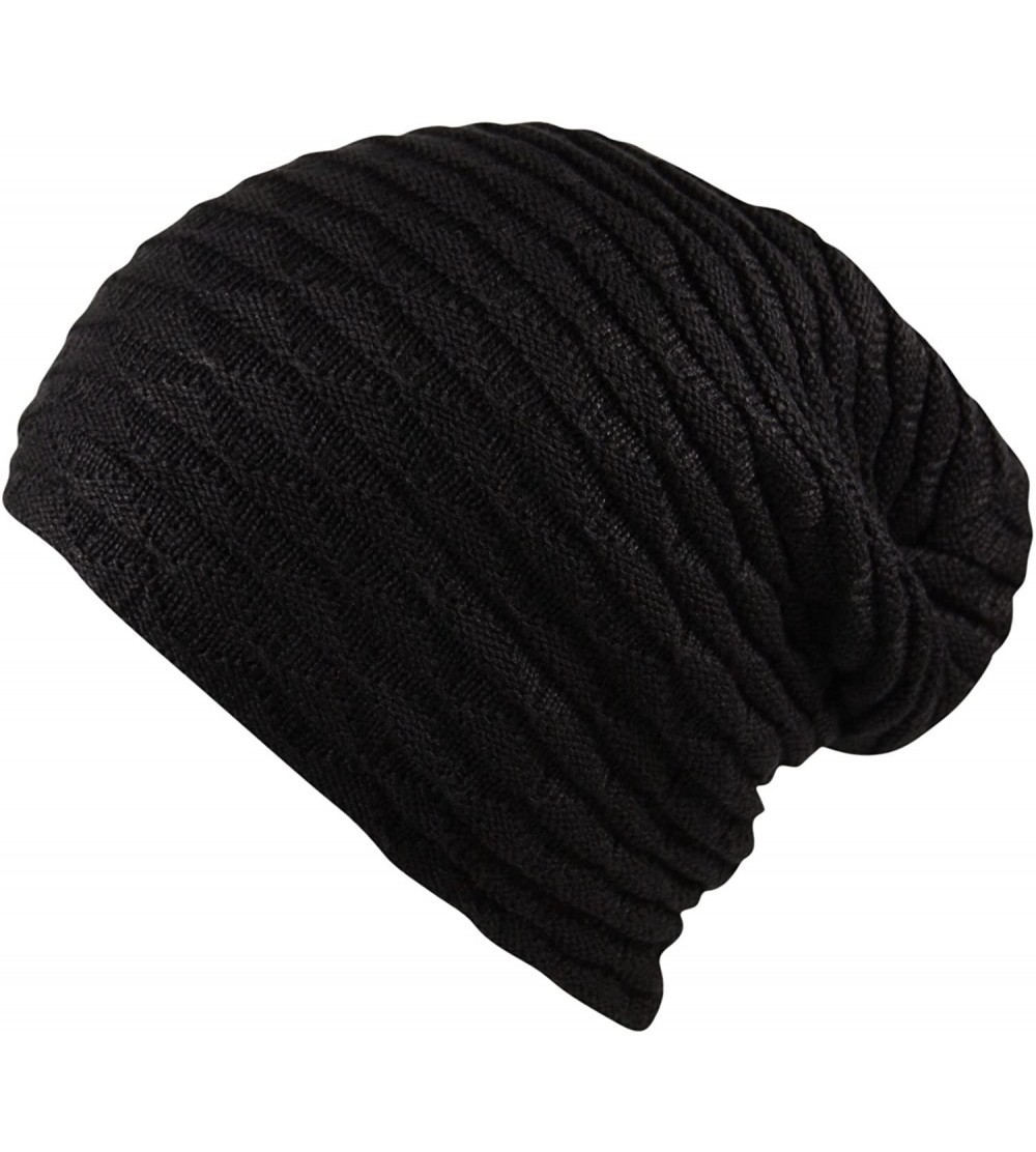 Premium Unisex Slouch Beanie Ribbed Knit Winter Hat Warm Thick Faux Fur ...