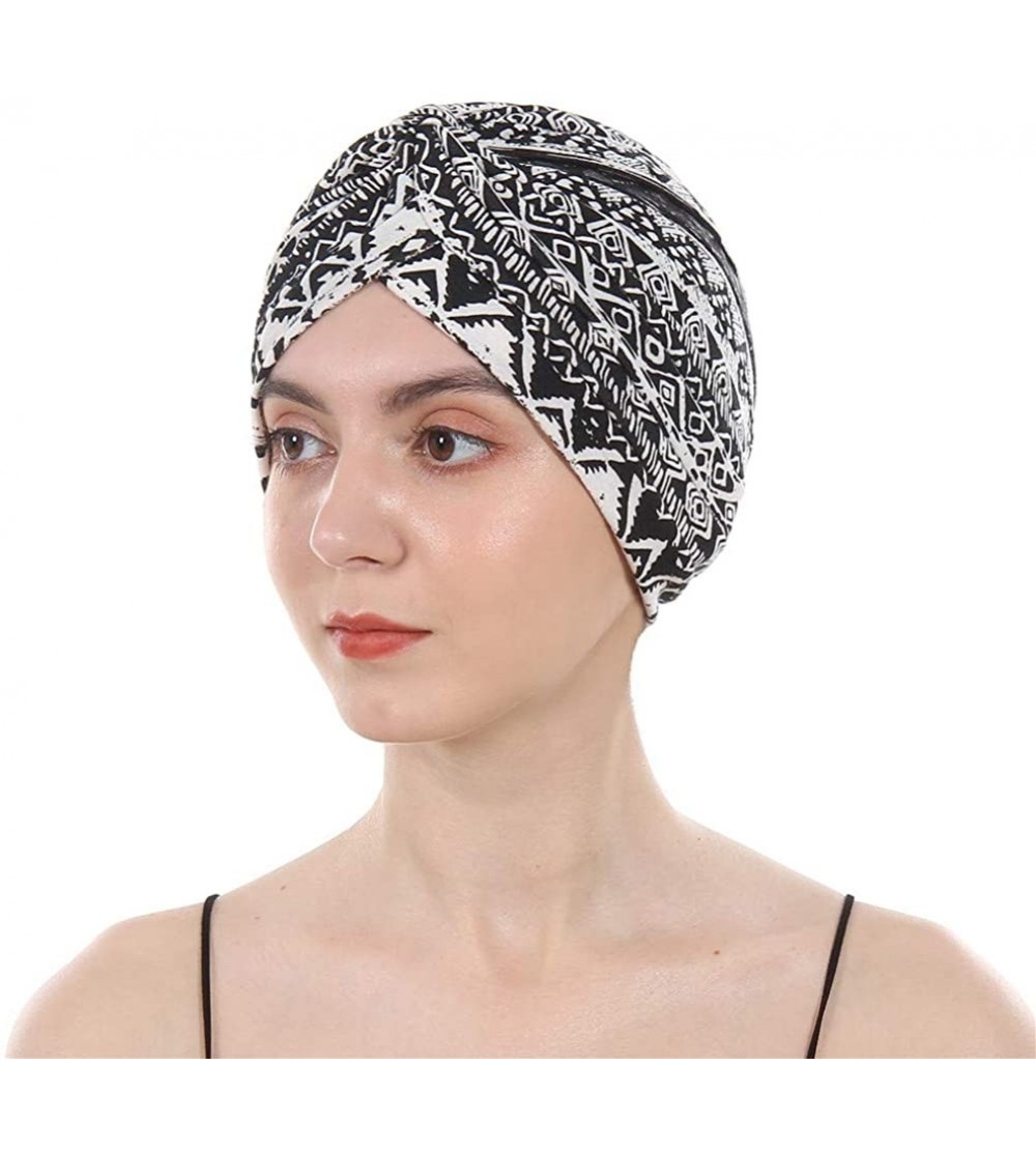 Women's Cotton Turban Elastic Beanie Printing Sleep Bonnet Chemo Cap ...