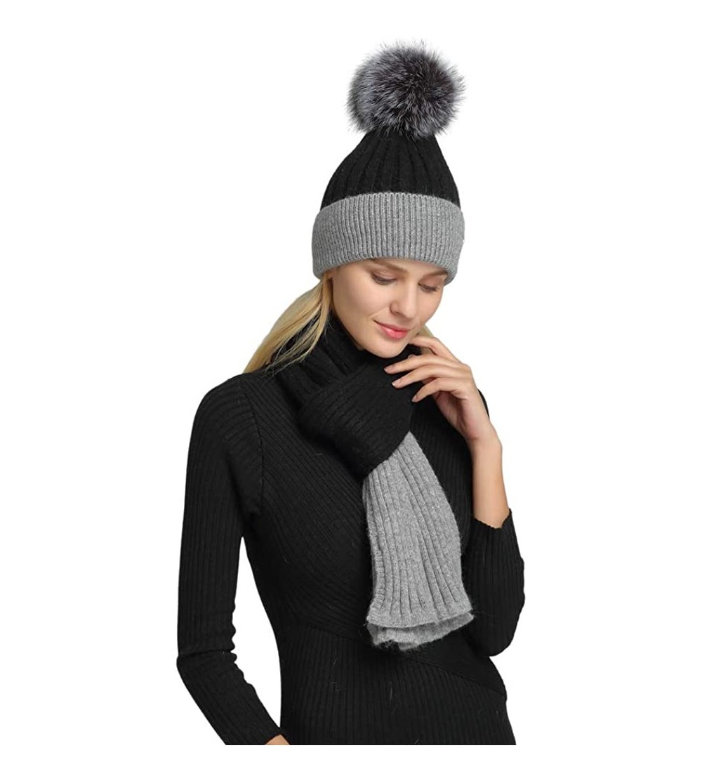 Women's Girls Slouchy Beanie Hat with Fur Pompom Warm Winter Hat ...